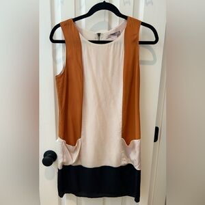 Forever21 Colorblock Sleeveless silk, lined dress - Cream, Tan, and Black